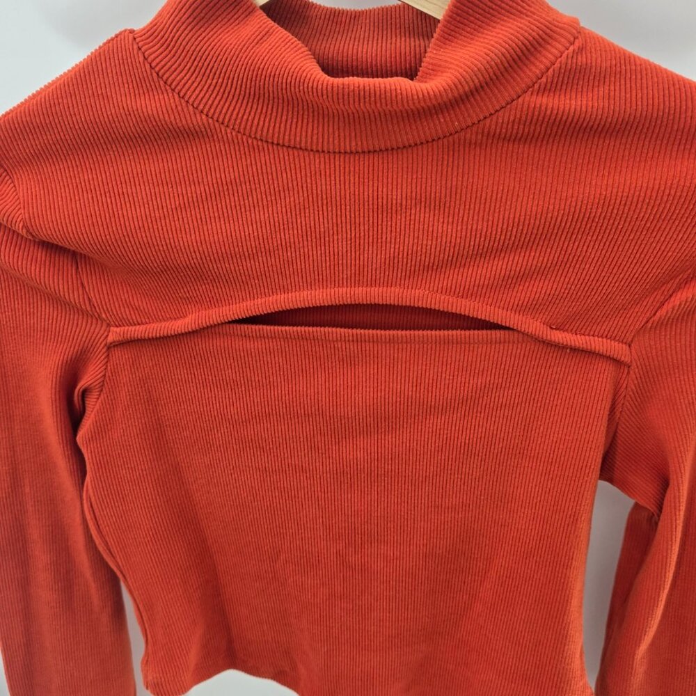Lovepoem by Block Orange Sweater Cowl Neck Cutout Ribbed Medium - Picture 3 of 12